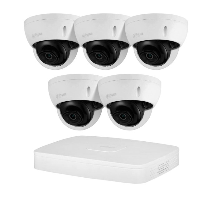 Комплект відеонагляду на 5 камер Dahua XVR-Video Kit 5x4Mp (D): 5 купольних 4Mp IP-відеокамер + 5Mp XVR-відеореєстратор 4+2 IP канали