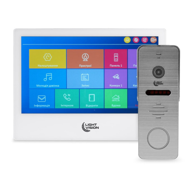 Комплект відеодомофона Light Vision: домофон 10" SINGAPORE (AI) FHD White та відеопанель RIO FHD Grey