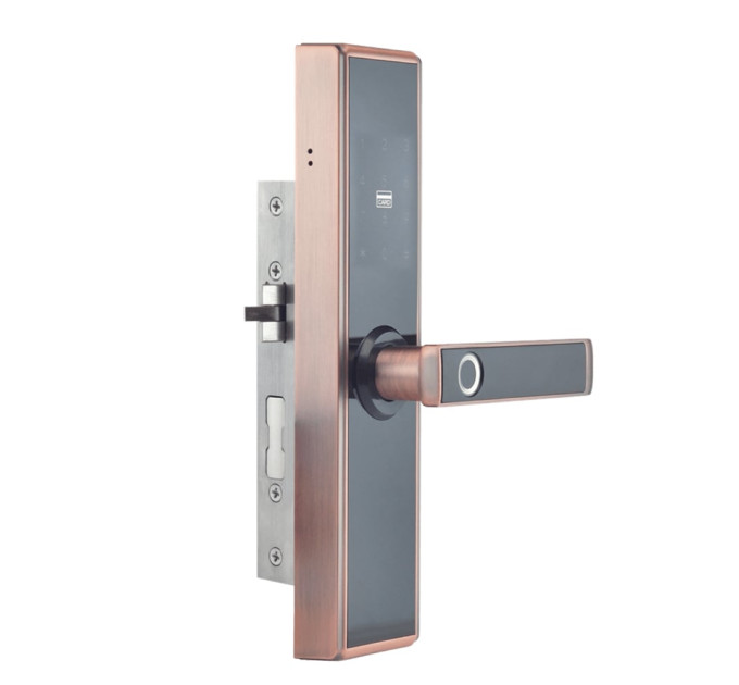 Замок биометрический автономный Trinix TRL-5109BTF Red Bronze Right с Bluetooth, считывателем отпечатков пальцев и карт Mifare