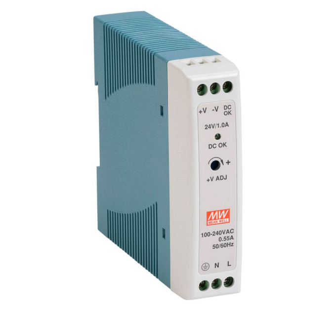 Блок питания MDR-20-24 Mean Well на DIN-рейке