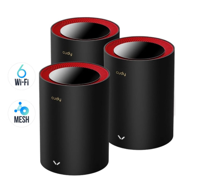 Маршрутизатор WiFi Mesh-система WiFi 6 2.5G Cudy M3000 Black (3-Pack) 3 штуки дводіапазонні AX3000 Маршрутизатор WiFi Mesh-система WiFi 6 2.5G Cudy M3000 Black (3-Pack) 3 штуки дводіапазонні AX3000