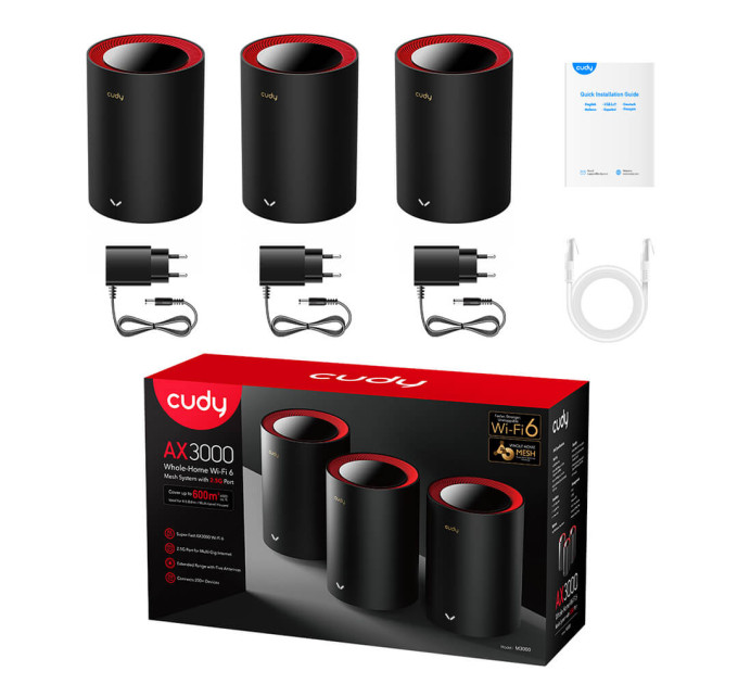 Маршрутизатор WiFi Mesh-система WiFi 6 2.5G Cudy M3000 Black (3-Pack) 3 штуки дводіапазонні AX3000