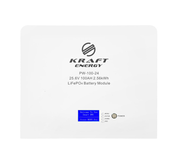 Аккумуляторная батарея литий-железо-фосфатная 25.6В 100А*ч 2560Вт*ч Kraft PW-100-24 LiFePO4 настенный монтаж