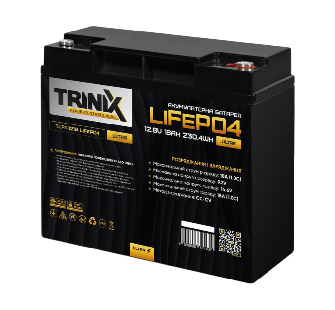Аккумуляторная батарея литий-железо-фосфатная 12.8В 18А*ч Trinix TLFP-1218 Ultra LiFePO4 (Black) Аккумуляторная батарея литий-железо-фосфатная 12.8В 18А*ч Trinix TLFP-1218 Ultra LiFePO4 (Black)