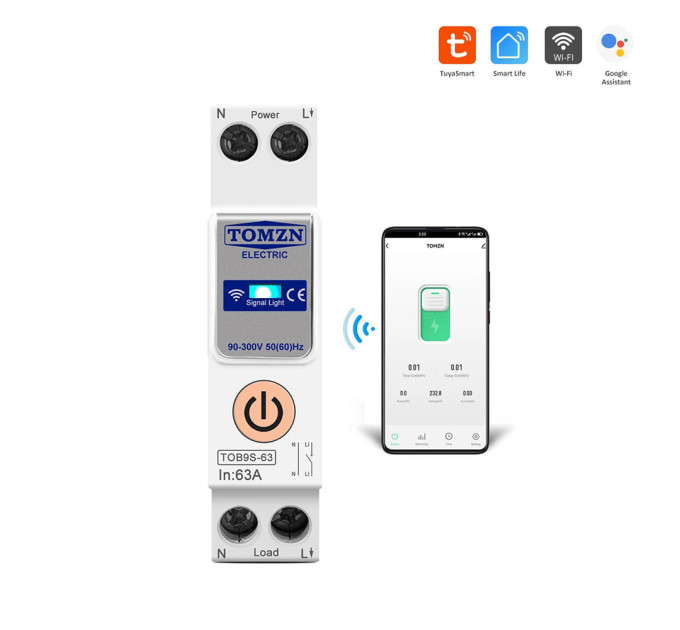 Умный автоматический выключатель Wi-Fi (Tuya) TOMZN TOB9S-63 63A