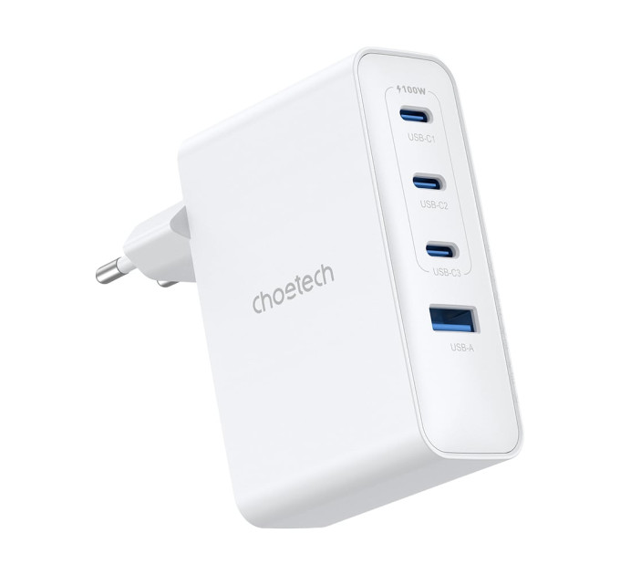 Мережевий зарядний пристрій Choetech PD9002 PD100W GAN USB-A+3xUSB-C White