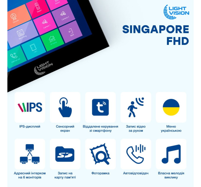 Видеодомофон 10" WiFi Tuya Light Vision SINGAPORE FHD Black