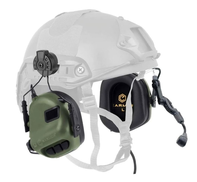 Активные защитные наушники Earmor M32H (FG) Olive с гарнитурой и креплением на шлем