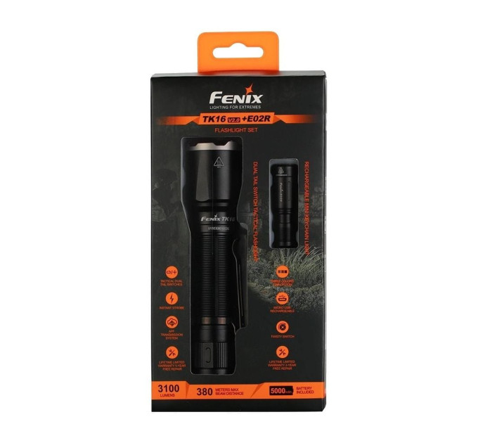 Комплект фонарей тактический + ручной Fenix TK16 V2.0 + E02R