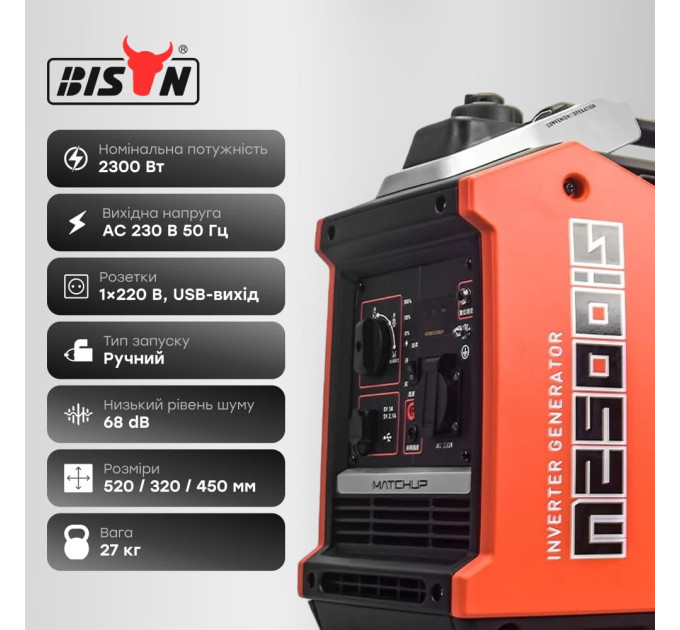 Генератор інверторний бензиновий 2.3 кВт Bison BS2500IS