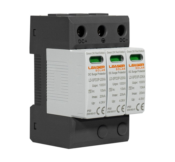 Обмежувач напруги DC 1000V Leader LD-SPD3P-20KA-1000V під DIN-рейку