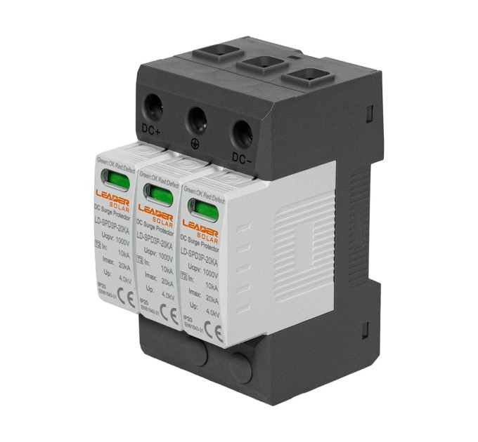 Обмежувач напруги DC 1000V Leader LD-SPD3P-20KA-1000V під DIN-рейку