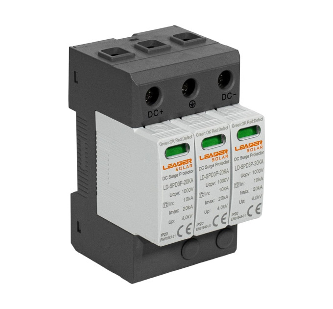 Обмежувач напруги DC 1000V Leader LD-SPD3P-20KA-1000V під DIN-рейку