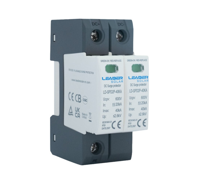 Обмежувач напруги Leader LD-SPD2P-40KA-600V DC під DIN-рейку
