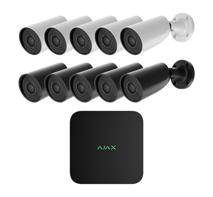 Комплект IP-відеонагляду на 10 камер Ajax IP-Video Kit 10x5Mp/2.8mm (BW/BB): 10 циліндричних 5Mp відеокамер + 16-канальний 8Mp відеореєстратор