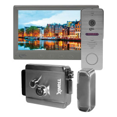 Комплект видеодомофона Light Vision с электрозамком: домофон 7" AMSTERDAM FHD Grey, видеопанель 2Mp RIO FHD Grey, электромеханический замок Trinix TRX Fass Steel