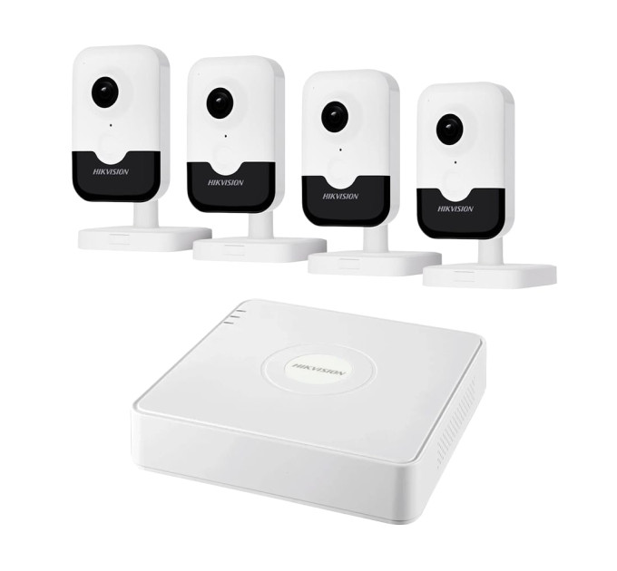 Комплект IP-видеонаблюдения на 4 камеры Hikvision IP-Video Kit 4x4Mp (C) Mic WiFi: 4 внутренние 4Mp Wi-Fi видеокамеры + 4-канальный 6Mp видеорегистратор