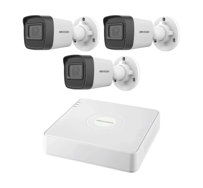 Комплект IP-відеонагляду на 3 камери Hikvision IP-Video Kit 3x2Mp (B): 3 циліндричні 2Mp відеокамери + 4-канальний 6Mp відеореєстратор