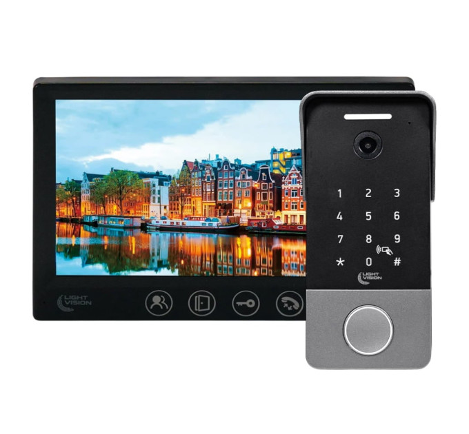 Комплект видеодомофона Light Vision: видеодомофон 7" AMSTERDAM FHD Black и видеопанель 2Mp RIO FHD(KEY) Silver Комплект видеодомофона Light Vision: видеодомофон 7" AMSTERDAM FHD Black и видеопанель 2Mp RIO FHD(KEY) Silver