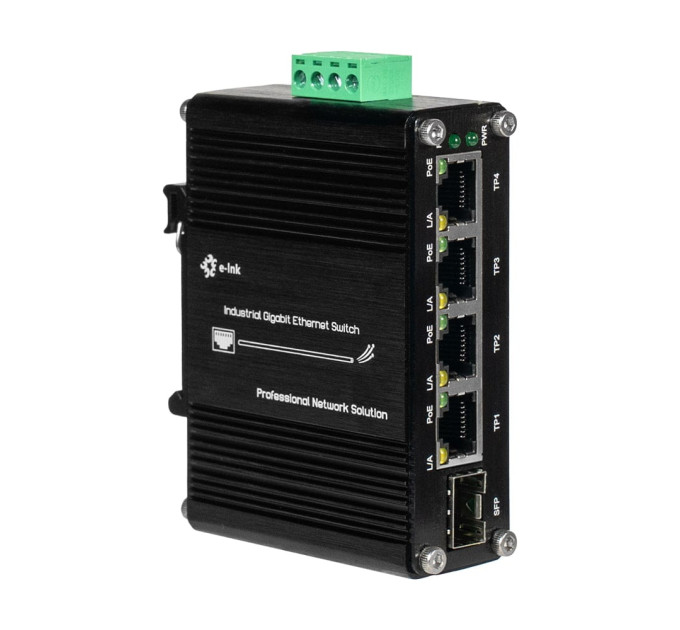 PoE-комутатор 5-портовий E-LINK LNK-IMC104GP-SFP IN 12-48V
