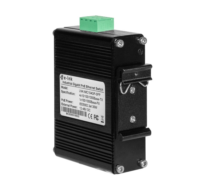 PoE-комутатор 5-портовий E-LINK LNK-IMC104GP-SFP IN 12-48V