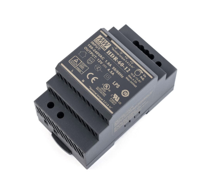 Блок питания HDR-60-12 Mean Well на DIN-рейке Блок питания HDR-60-12 Mean Well на DIN-рейке