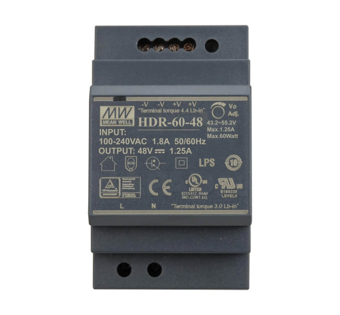 Блок питания HDR-60-48 Mean Well на DIN-рейке