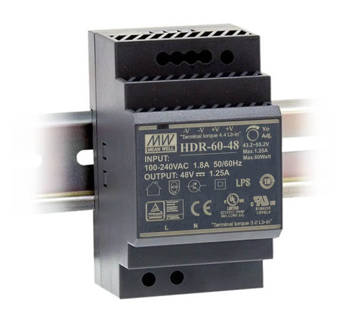 Блок питания HDR-60-48 Mean Well на DIN-рейке