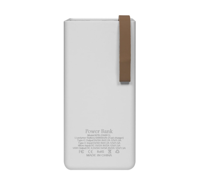 Повербанк 50000mAh Power Bank Kraft KPB-2350FCL White 22.5W QC3.0 LED-фонарь