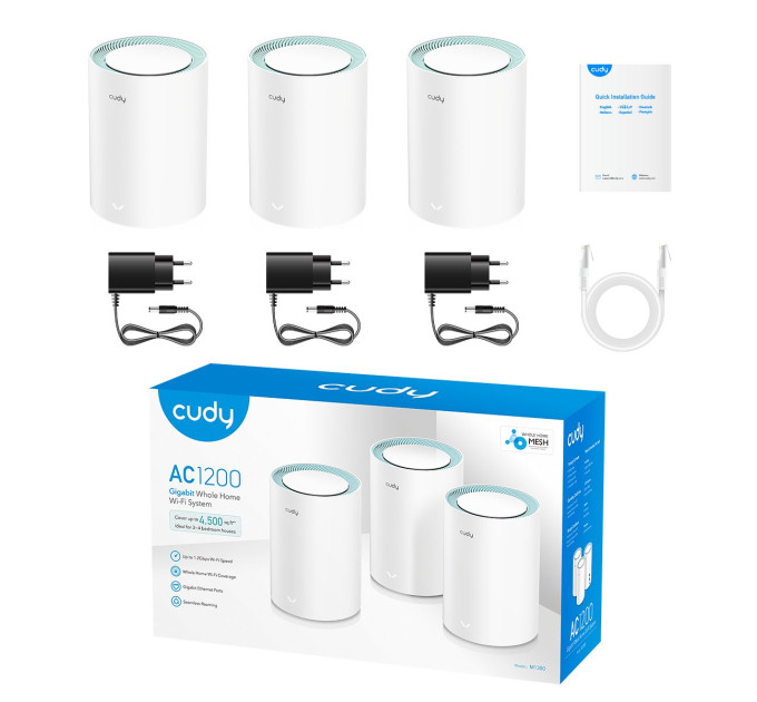 Маршрутизатор WiFi Mesh-система WiFi 5 Cudy M1300 (3-Pack) 3 штуки дводіапазонні гігабітні AC1200