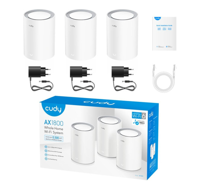 Маршрутизатор WiFi Mesh-система WiFi 6 Cudy M1800 (3-Pack) 3 штуки дводіапазонні гігабітні AX1800
