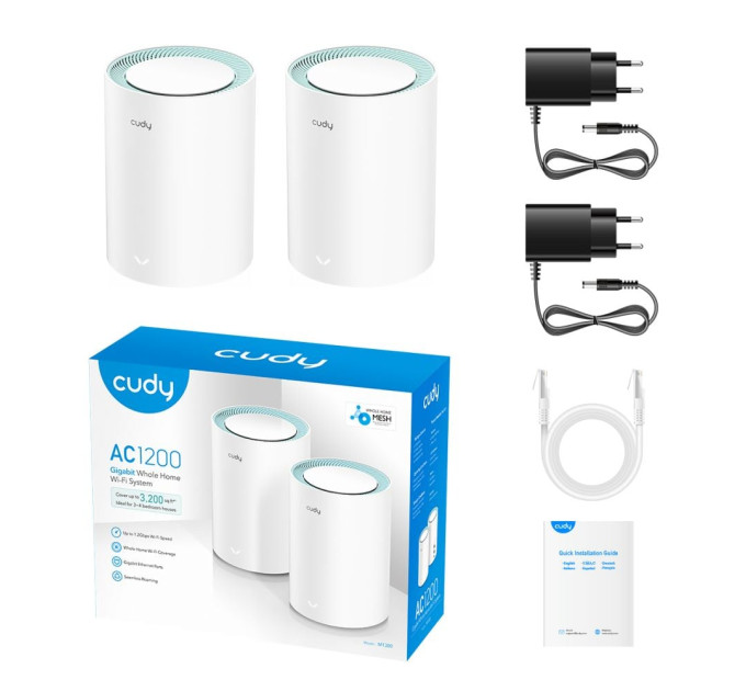 Маршрутизатор WiFi Mesh-система WiFi 5 Cudy M1300 (2-Pack) 2 штуки дводіапазонні гігабітні AC1200