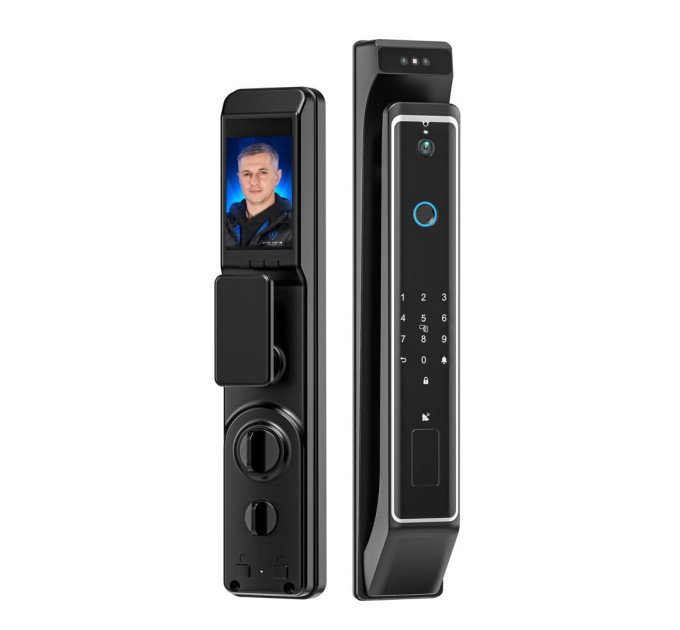Замок біометричний автономний Trinix TRL-8801BTV Black з Bluetooth, розпізнаванням облич, зчитувачем відбитків пальців і карт Mifare