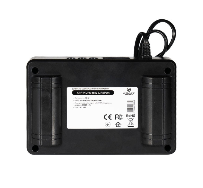 Источник бесперебойного питания DC UPS Kraft KRF-MUPS-1812 5V/9V/12V/24V/PoE, LiFePO4 2*6Ah, для роутера и медиаконвертера