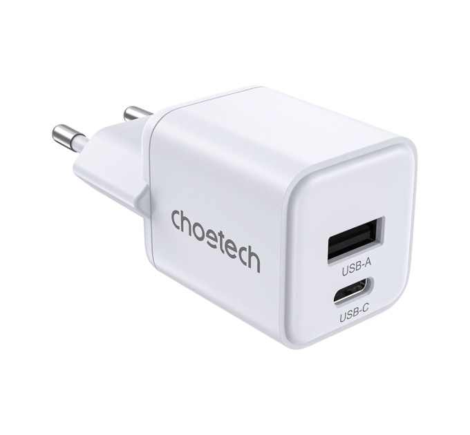 Мережевий зарядний пристрій Choetech PD5012 mini PD30W GAN A+C White