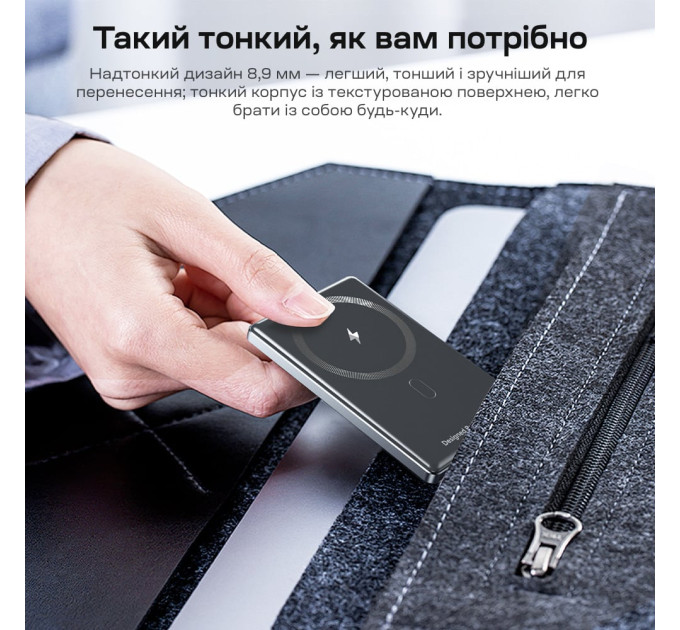 Повербанк 5000mAh Choetech B738 Black QC3.0 PD3.0 беспроводная магнитная зарядка