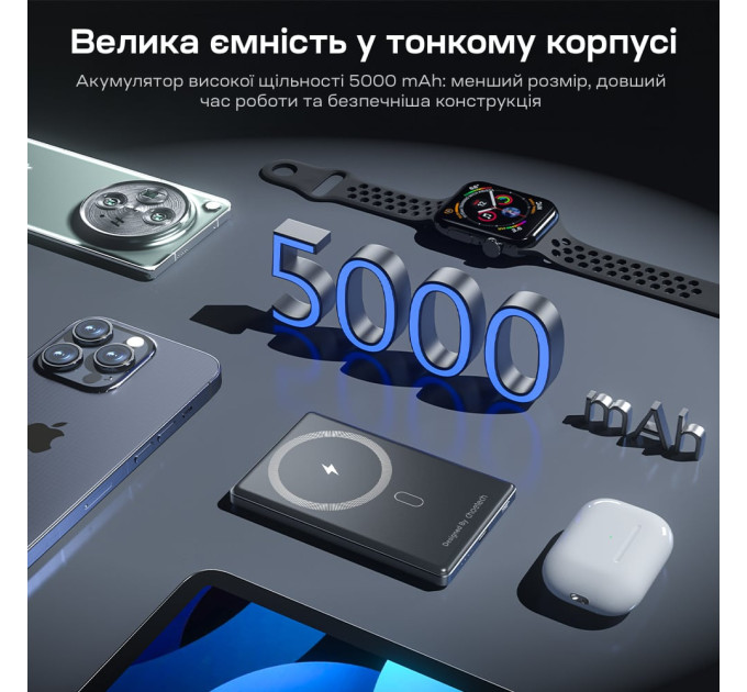 Повербанк 5000mAh Choetech B738 Black QC3.0 PD3.0 беспроводная магнитная зарядка