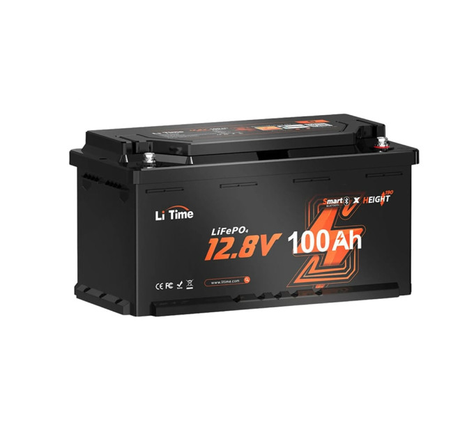 Акумуляторна батарея літій-залізо-фосфатна з Bluetooth 12.8В 100А*год LiFePO4 LiTime H190 L12V100-100-H190-BT-4-AC150