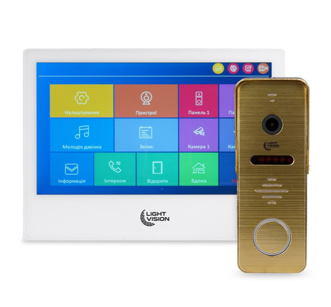 Комплект видеодомофона Light Vision: домофон 10" SINGAPORE (AI) FHD White и видеопанель RIO FHD Gold Комплект видеодомофона Light Vision: домофон 10" SINGAPORE (AI) FHD White и видеопанель RIO FHD Gold