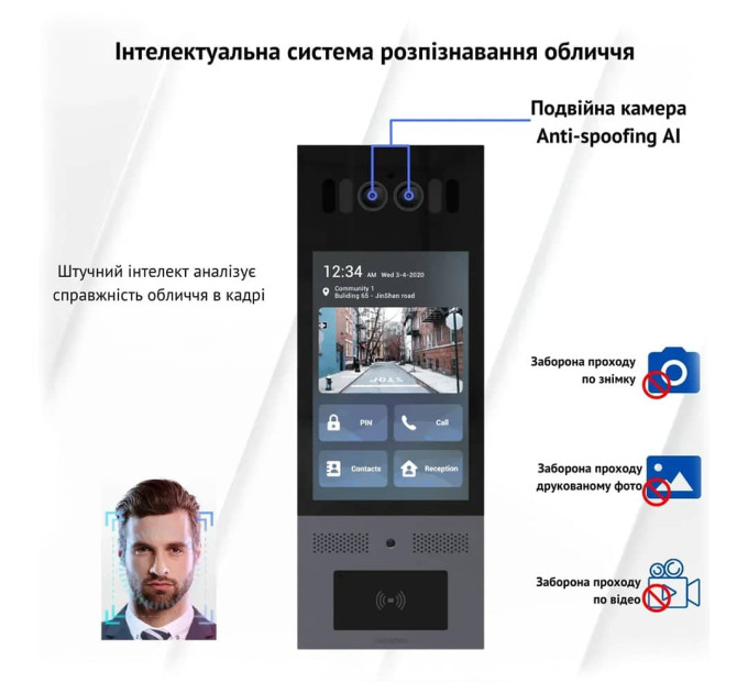 IP-відеопанель багатоабонентська 5Mp Akuvox X915S з екраном 8", розпізнаванням облич та зчитувачем EM-Marine / Mifare / NFC / BLE / QR