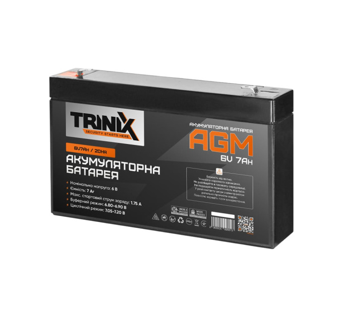 Аккумуляторная батарея 6В 7Ач Trinix 6V7Ah/20Hr AGM свинцово-кислотная