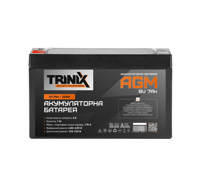 Аккумуляторная батарея 6В 7Ач Trinix 6V7Ah/20Hr AGM свинцово-кислотная
