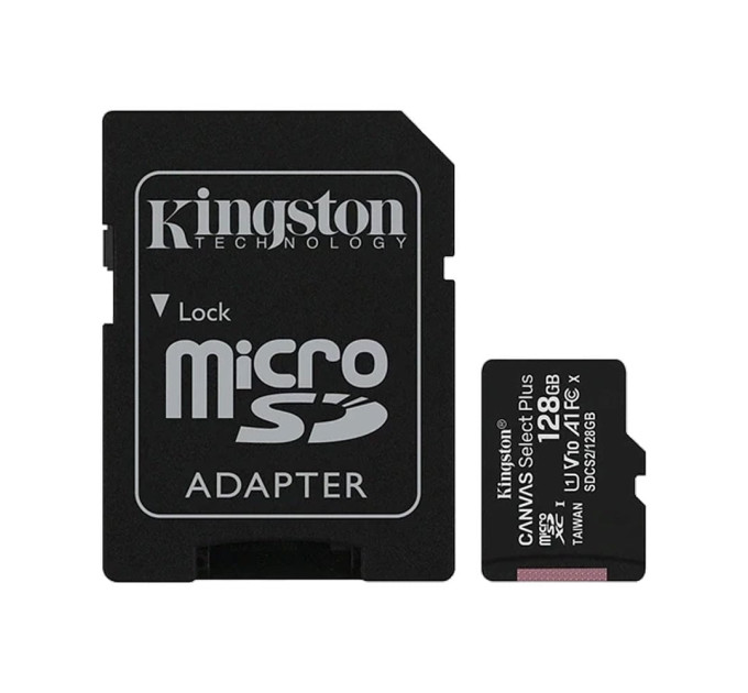 Карта пам'яті microSDXC 128GB Kingston Canvas Select Plus з SD-адаптером Class 10 UHS-I U1 V10 A1 (SDCS2/128GBSP) FullHD Карта пам'яті microSDXC 128GB Kingston Canvas Select Plus з SD-адаптером Class 10 UHS-I U1 V10 A1 (SDCS2/128GBSP) FullHD