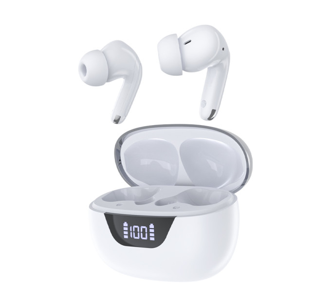 Беспроводные наушники Choetech BH-T60 White TWS, Bluetooth 5.3, ANC+ENC, LED-дисплей Беспроводные наушники Choetech BH-T60 White TWS, Bluetooth 5.3, ANC+ENC, LED-дисплей