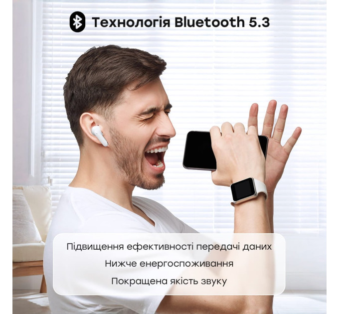 Беспроводные наушники Choetech BH-T60 White TWS, Bluetooth 5.3, ANC+ENC, LED-дисплей