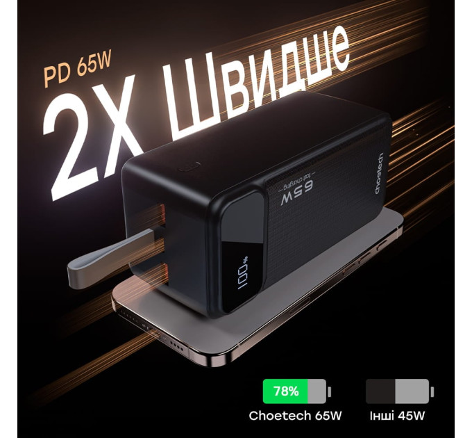 Повербанк 50000 mAh Choetech B733 Black 65W QC3.0 PD3.0