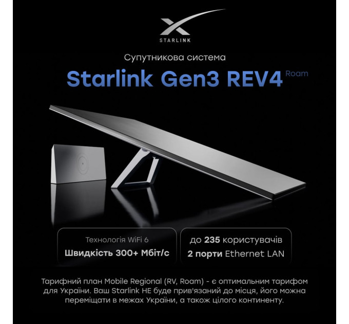 Спутниковая система Starlink Gen3 REV4 с тарифом без привязки к месту, с аккаунтом, с сумкой для транспортировки