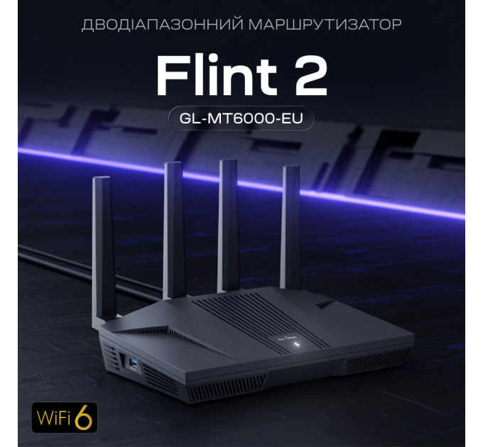 WiFi 6 маршрутизатор GL.iNet Flint 2 (GL-MT6000-EU) 2.5G двухдиапазонный