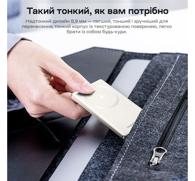 Повербанк 5000mAh Choetech B738 White QC3.0 PD3.0 беспроводная магнитная зарядка