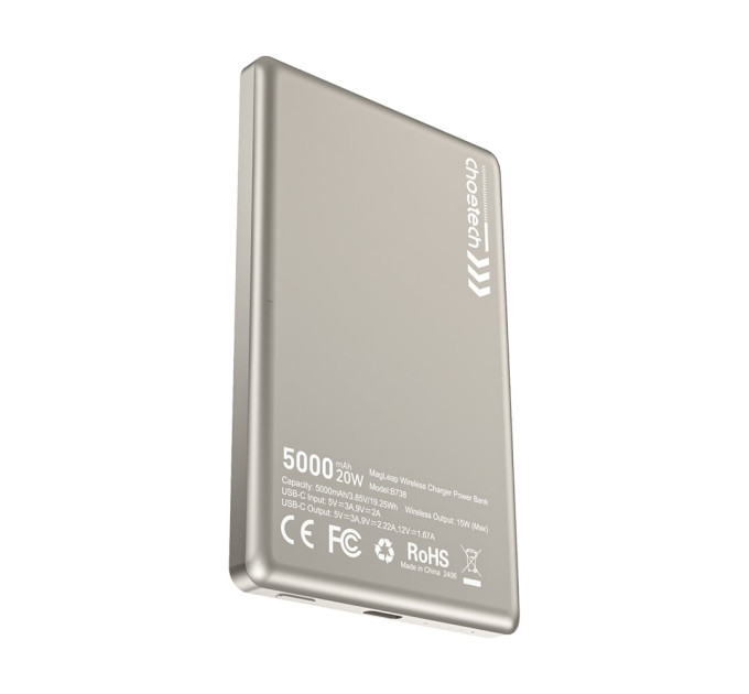 Повербанк 5000mAh Choetech B738 White QC3.0 PD3.0 беспроводная магнитная зарядка